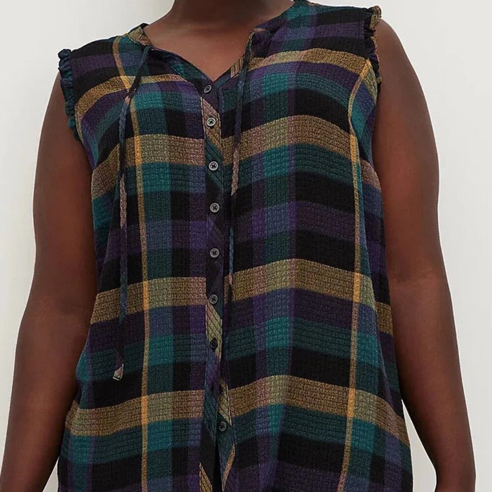 Torrid V Neck Sleeveless Flannel Tank | Size 3 / 3x